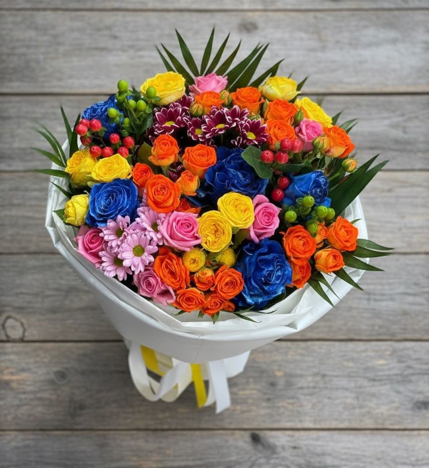 Букет цветов из: Розы и Хризантемы в Баксаненке