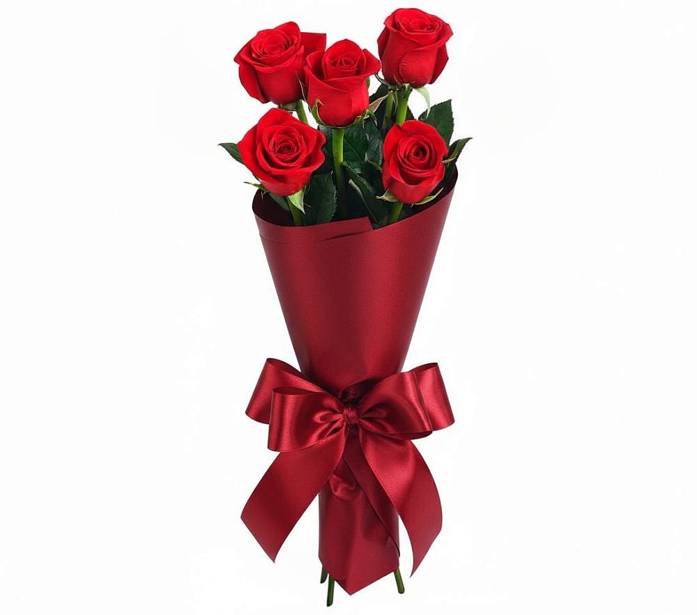 Букет 5 Красных роз Эдлесс Лав в Баксаненке