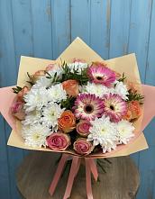 Букет цветов из:  Розы, Герберы и Хризантемы в Баксаненке