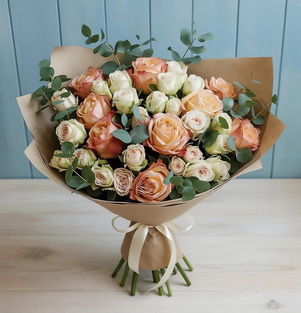 Букет цветов из: Альстромерии и Розы в Баксаненке