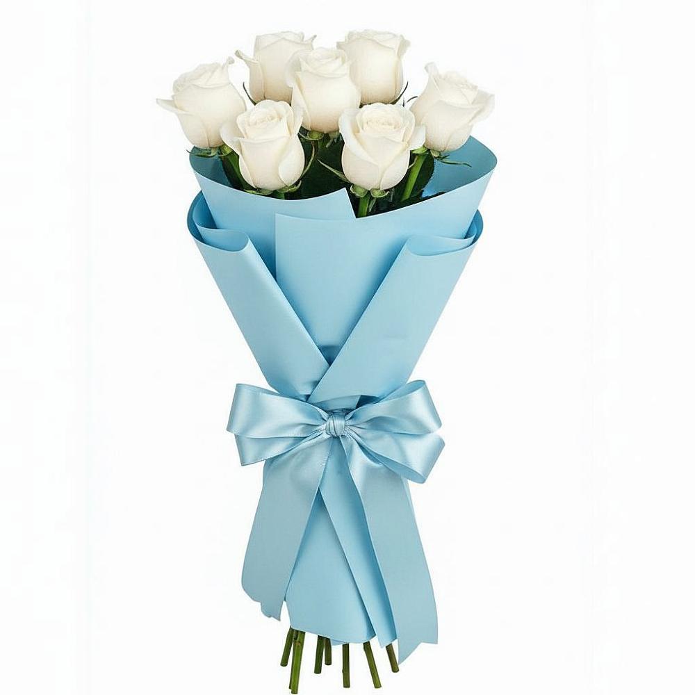 Букет 7 белых роз Проуд в Баксаненке