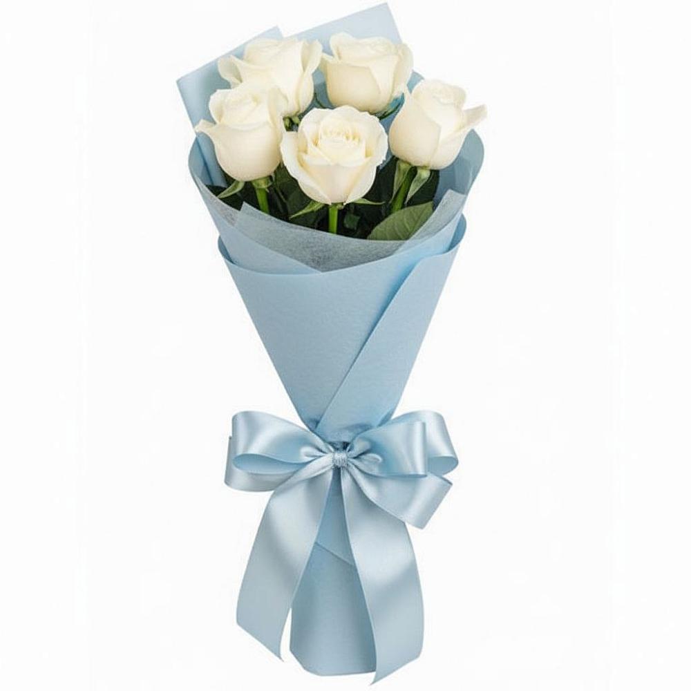 Букет 5 Белых роз Проуд в Баксаненке