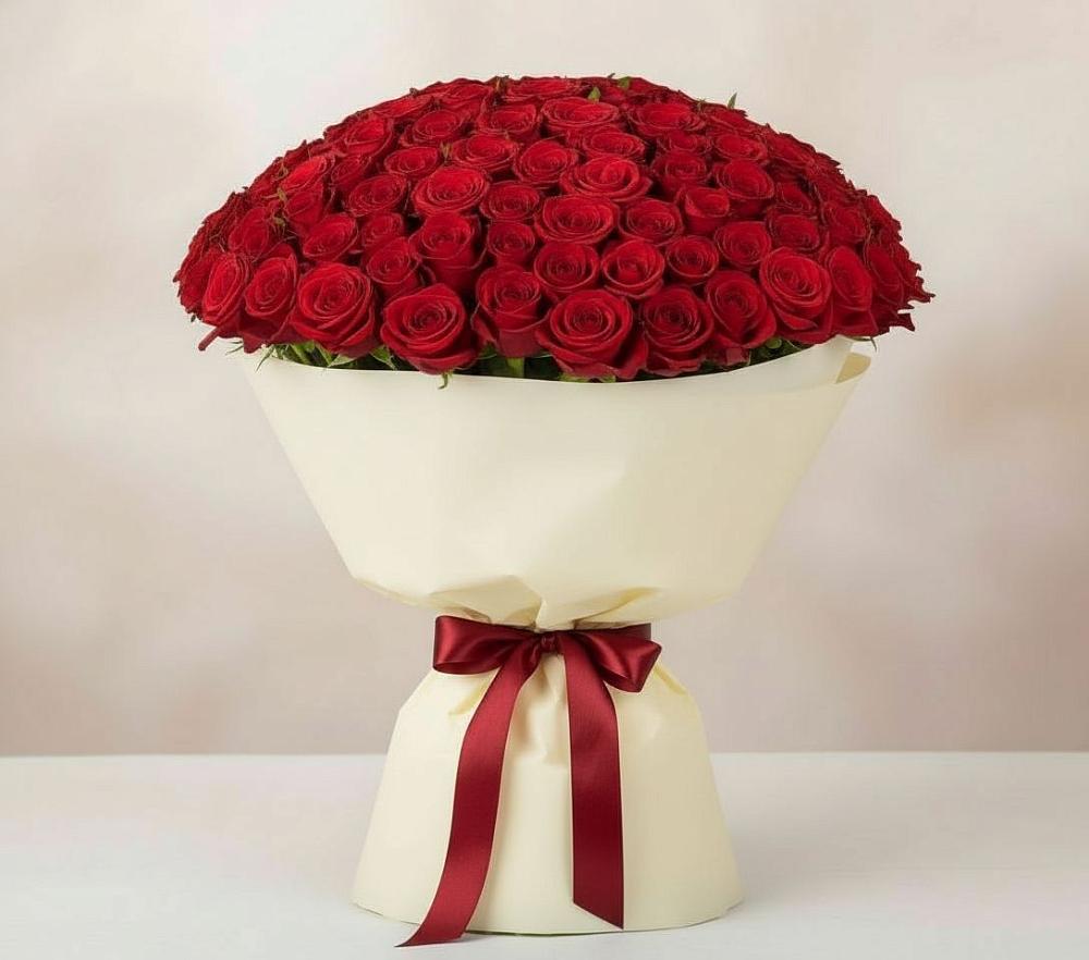 Букет 101 Красная роза Милано в Баксаненке