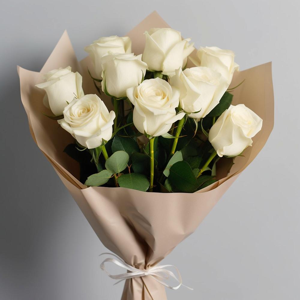 Букет 9 Белых роз Эдлесс Лав в Баксаненке