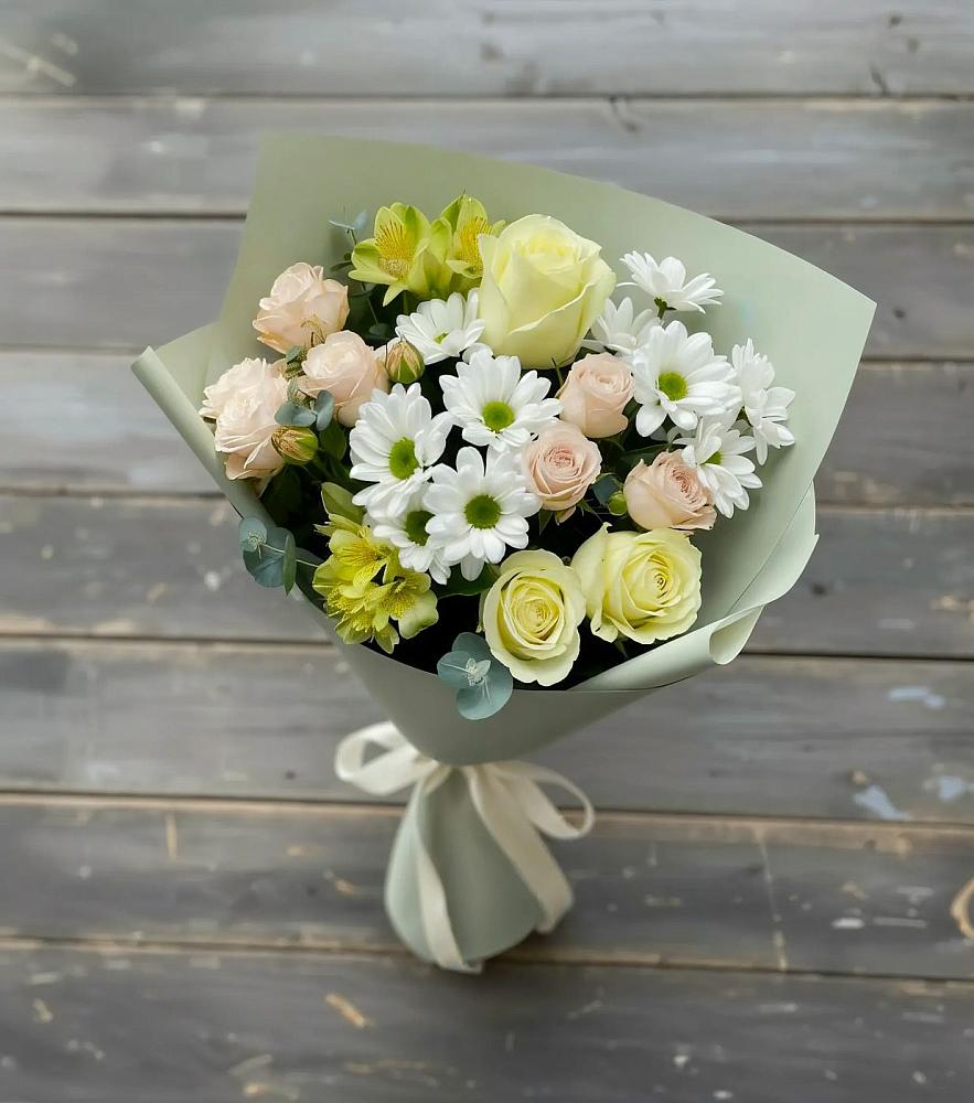 Букет цветов из: Альстромерии, Розы и Хризантемы в Баксаненке