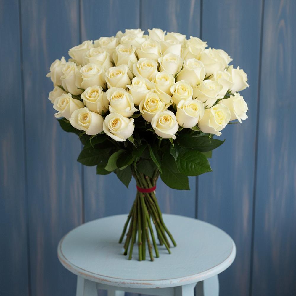 Букет 51 Белая роза Эдлесс Лав в Баксаненке