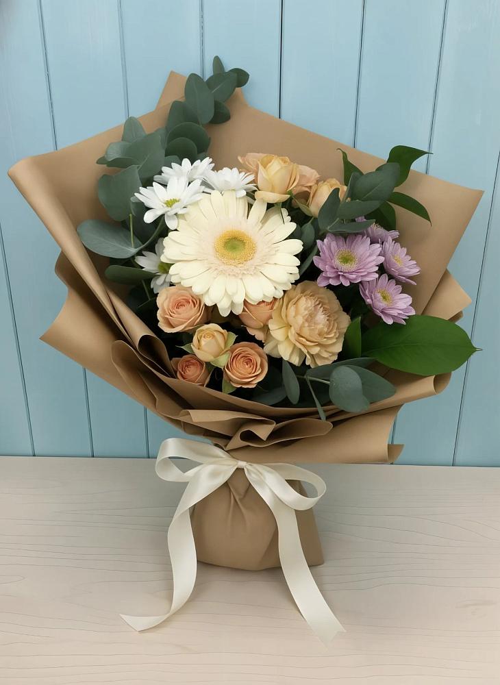 Букет цветов из: Герберы и Хризантемы в Баксаненке