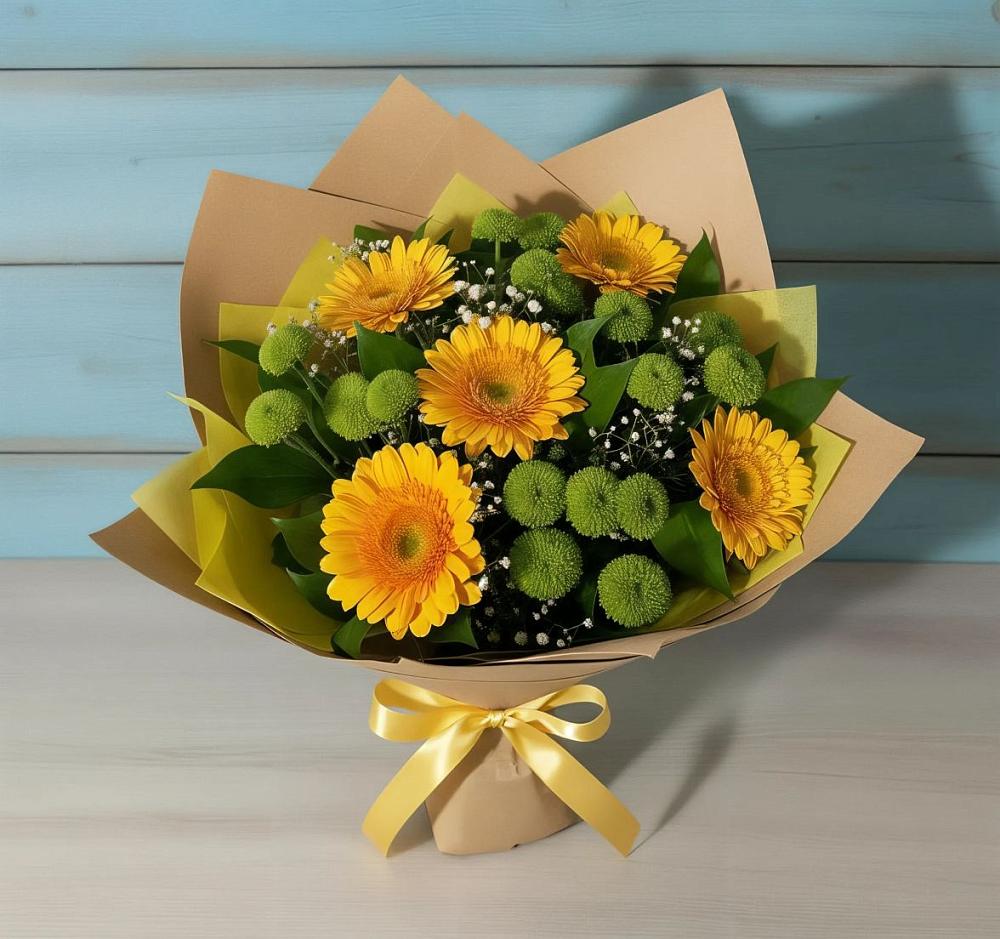 Букет цветов из: Герберы и Хризантемы в Баксаненке