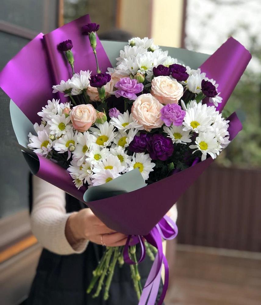 Букет цветов из: Хризантемы, Гвоздики и Розы в Баксаненке