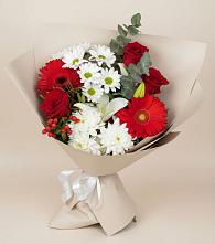 Букет цветов из:  Розы, Хризантемы, Герберы и Лилии в Баксаненке