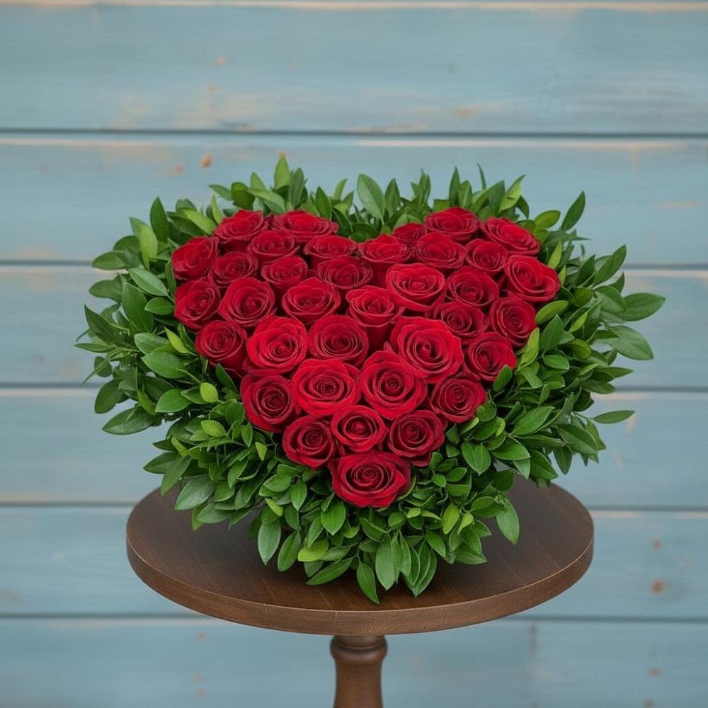 Цветочная композиция из Розы в виде сердца в Баксаненке