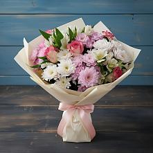 Букет цветов из:  Хризантемы, Альстромерии и Розы в Баксаненке