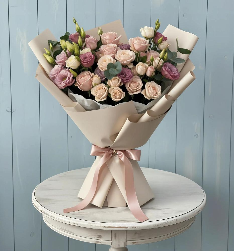 Букет цветов из: Розы и Лизиантусы в Баксаненке