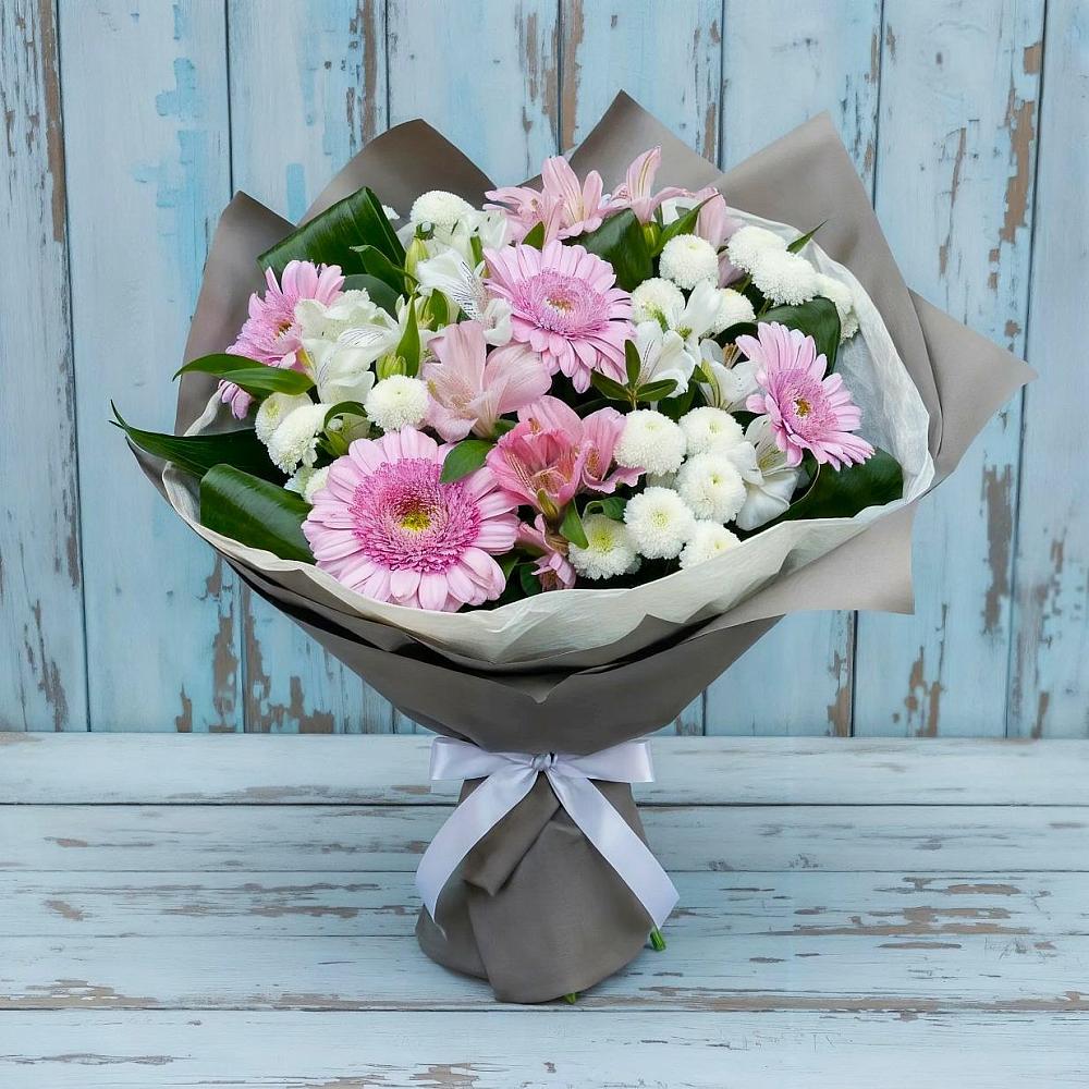 Букет цветов из: Герберы, Альстромерии и Хризантемы в Баксаненке