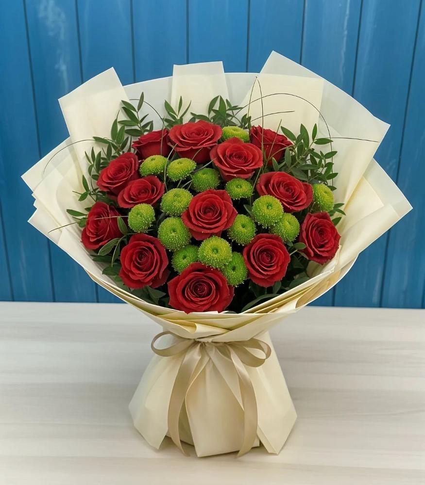 Букет цветов из: Розы и Хризантемы в Баксаненке