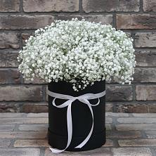 Цветочная композиция из Гипсофила в шляпной коробке в Баксаненке