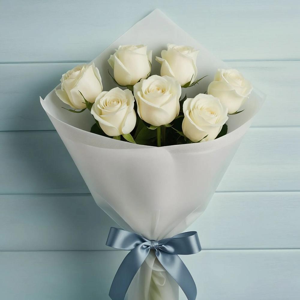 Букет 7 Белых роз Эдлесс Лав в Баксаненке