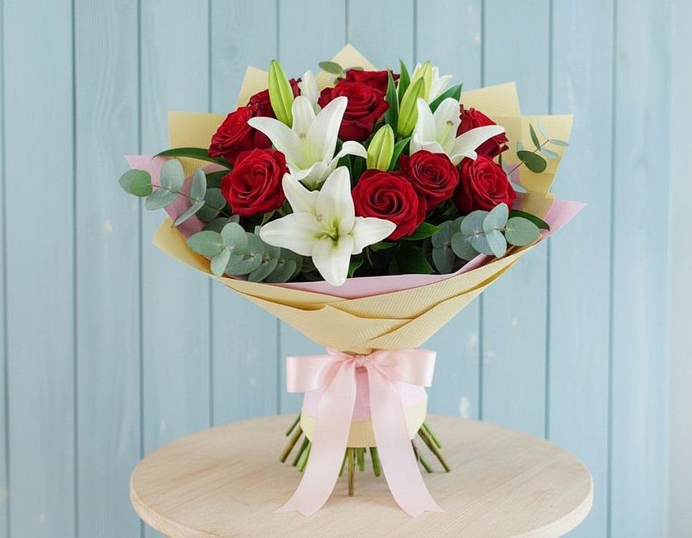 Букет цветов из: Лилии и Розы в Баксаненке